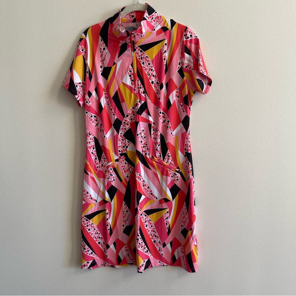 IBKUL Womens Pink Geometric Quarter‎ Zip IceFil UPF 50+ Golf Tennis Dress Size M